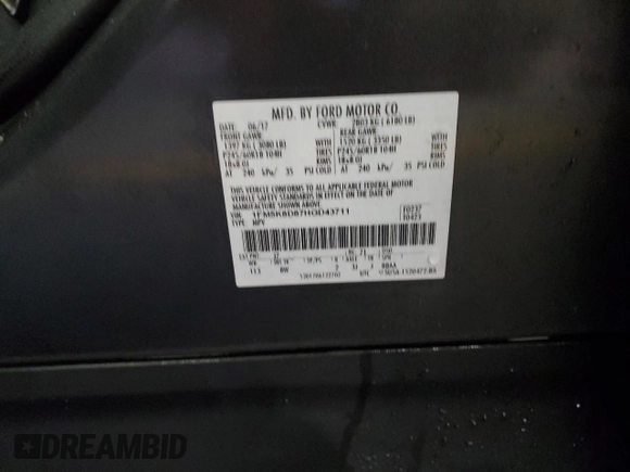 2017 Ford Explorer XLT with VIN 1FM5K8D87HGD43711, listed as a Copart auction lot 43441275 with 199,021 mi miles and Salvage Title. Bid and sale history available at carsss.com. Image 13.
