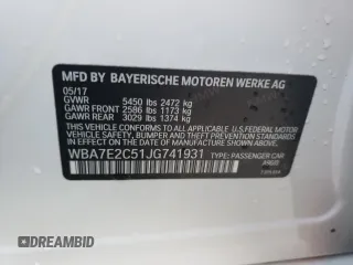 2018 BMW 7 Series 740i with VIN WBA7E2C51JG741931, listed as a Copart auction lot 76929173 with 63,169 mi miles. Bid and sale history available at carsss.com. Image 13.