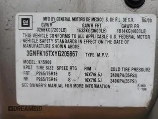 2000 Chevrolet Suburban LS with VIN 3GNFK16TXYG205867, listed as a Copart auction lot 87032424 with 307,632 mi miles and Salvage title. Bid and sale history available at DreamBid. Image 13.