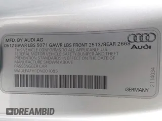 2013 Audi A5 Premium Plus with VIN WAULFAFH1DN001095, listed as a IAAI auction lot 41249488 with 69,316 mi miles. Bid and sale history available at carsss.com. Image 9.