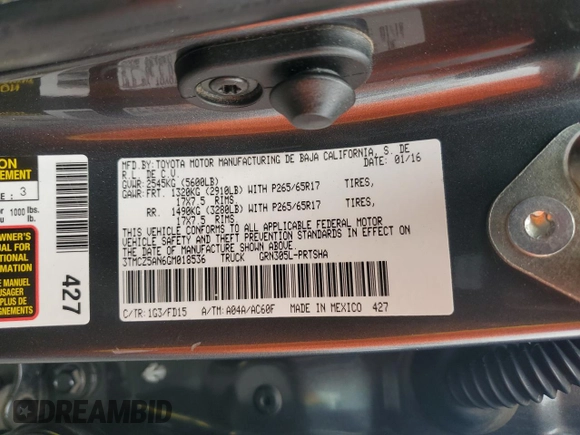 2016 Toyota Tacoma SR with VIN 3TMCZ5AN6GM018536, listed as a Copart auction lot 49336645 with 103,298 mi miles and Salvage Title. Bid and sale history available at carsss.com. Image 12.