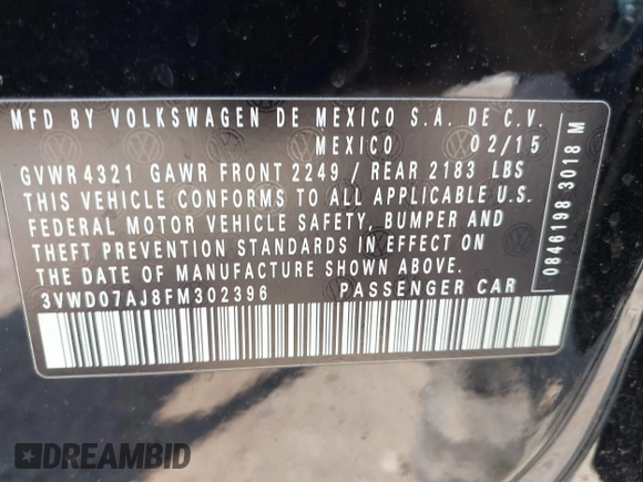 2015 Volkswagen Jetta SE с VIN 3VWD07AJ8FM302396, выставлен на аукционе IAAI как лот 42466054 с пробегом 130 356 миль миль и . История ставок и продаж доступна на DreamBid. Изображение 9.