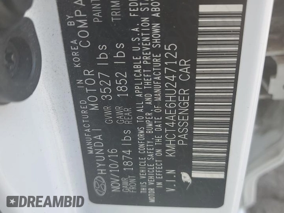 2017 Hyundai Accent SE with VIN KMHCT4AE6HU247125, listed as a Copart auction lot 53802925 with 115,746 mi miles and Salvage Title. Bid and sale history available at carsss.com. Image 13.