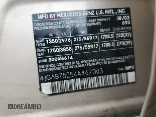 2004 Mercedes-Benz M-Class with VIN 4JGAB75E54A467003, listed as a Copart auction lot 48512745 with 92,191 mi miles and Salvage Title. Bid and sale history available at carsss.com. Image 13.