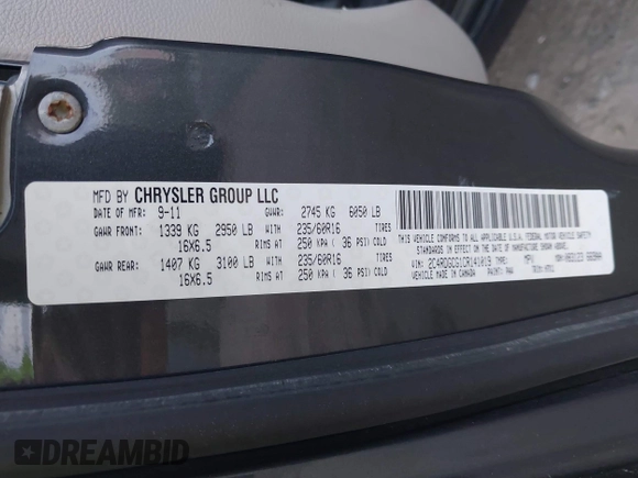 2012 Dodge Grand Caravan SXT with VIN 2C4RDGCG1CR141019, listed as a IAAI auction lot 42088541 with 148,931 mi miles and . Bid and sale history available at DreamBid. Image 9.
