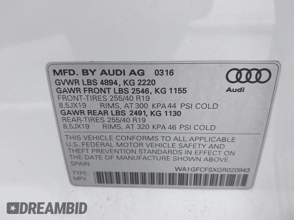 2016 Audi Q3 Prestige с VIN WA1GFCFSXGR020943, выставлен на аукционе IAAI как лот 42373908 с пробегом 109 108 миль миль и . История ставок и продаж доступна на DreamBid. Изображение 9.