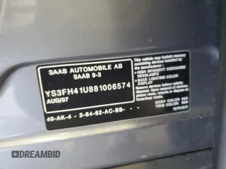 2008 Saab 9-3 Aero z VIN YS3FH41U881006574, wystawiony jako Copart lot #57614435 z przebiegiem 125 906 mil mil oraz Nie do naprawy • Non repairable. Historia ofert i sprzedaży dostępna na DreamBid. Obrazek 12.