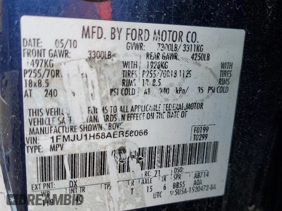 2010 Ford Expedition Eddie Bauer with VIN 1FMJU1H58AEB58066, listed as a Copart auction lot 55818855 with 292,426 mi miles and Salvage title. Bid and sale history available at DreamBid. Image 13.