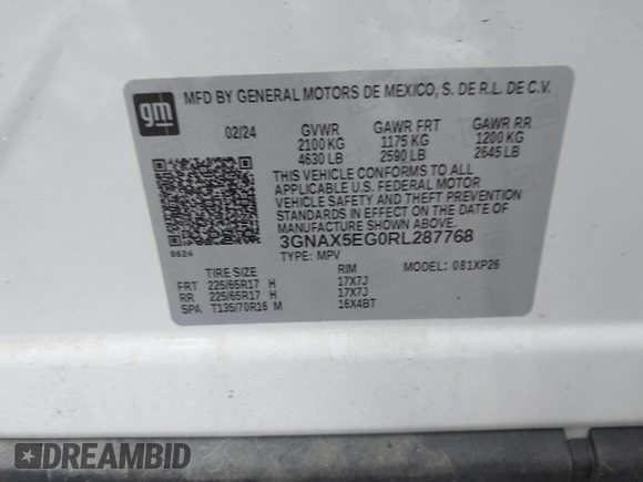 2024 Chevrolet Equinox LS with VIN 3GNAX5EG0RL287768, listed as a IAAI auction lot 41622472 with 13,697 mi miles. Bid and sale history available at carsss.com. Image 9.