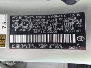 2007 Toyota Prius z VIN JTDKB20U077602951, wystawiony jako IAAI lot #42384098 z przebiegiem 169 136 mil mil oraz . Historia ofert i sprzedaży dostępna na DreamBid. Obrazek 9.