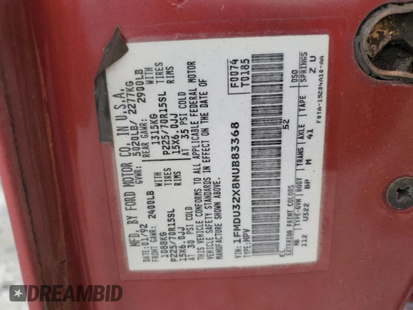 1992 Ford Explorer Eddie Bauer z VIN 1FMDU32X8NUB83368, wystawiony jako Copart lot #70852604 z przebiegiem 660 968 mil mil oraz Szkoda całkowita • Salvage title. Historia ofert i sprzedaży dostępna na DreamBid. Obrazek 14.