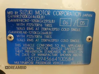2006 Suzuki Grand Vitara Premium with VIN JS3TD943664100584, listed as a IAAI auction lot 41453129 with 159,220 mi miles and . Bid and sale history available at DreamBid. Image 9.