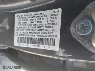 2013 Honda Civic Sdn LX with VIN 2HGFB2F59DH524429, listed as a IAAI auction lot 42114834 with 280,101 mi miles. Bid and sale history available at carsss.com. Image 9.