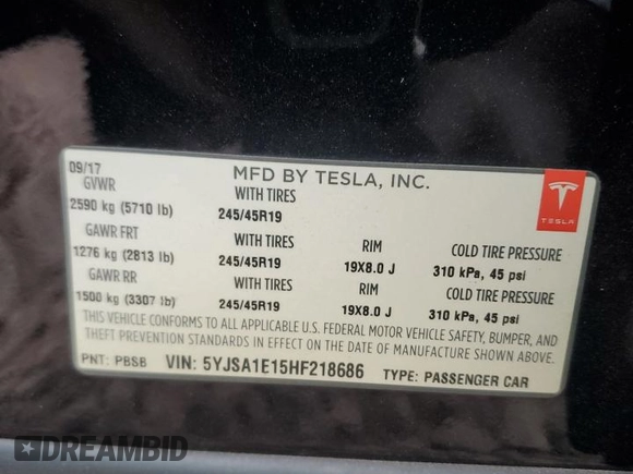 2017 Tesla Model S 60 z VIN 5YJSA1E15HF218686, wystawiony jako Copart lot #44689465 z przebiegiem 101 964 mil mil oraz Szkoda całkowita • Salvage title. Historia ofert i sprzedaży dostępna na DreamBid. Obrazek 14.