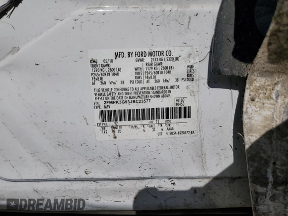 2018 Ford Edge SE with VIN 2FMPK3G93JBC23577, listed as a Copart auction lot 55350005 with 119,336 mi miles and Salvage title. Bid and sale history available at DreamBid. Image 13.