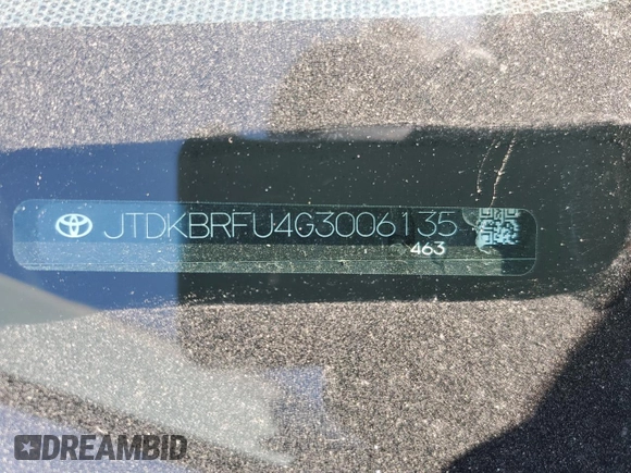 2016 Toyota Prius Two with VIN JTDKBRFU4G3006135, listed as a Copart auction lot 50392785 with 131,954 mi miles and Salvage Title. Bid and sale history available at DreamBid. Image 12.