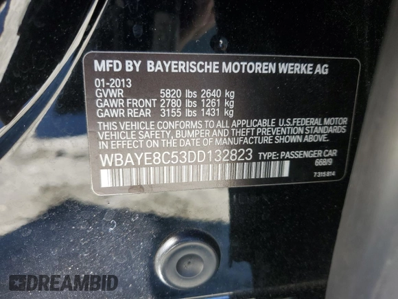2013 BMW 7 Series 750Li with VIN WBAYE8C53DD132823, listed as a Copart auction lot 46090795 with 199,977 mi miles and Salvage title. Bid and sale history available at DreamBid. Image 12.