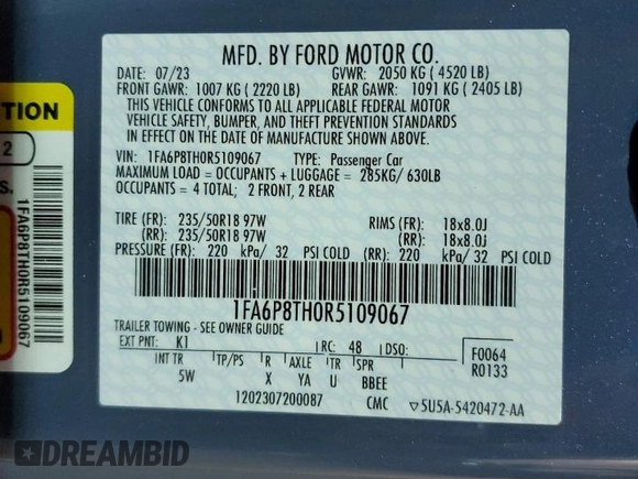 2024 Ford Mustang EcoBoost with VIN 1FA6P8TH0R5109067, listed as a Copart auction lot 48536295 with 12,354 mi miles and Non Repairable. Bid and sale history available at carsss.com. Image 12.