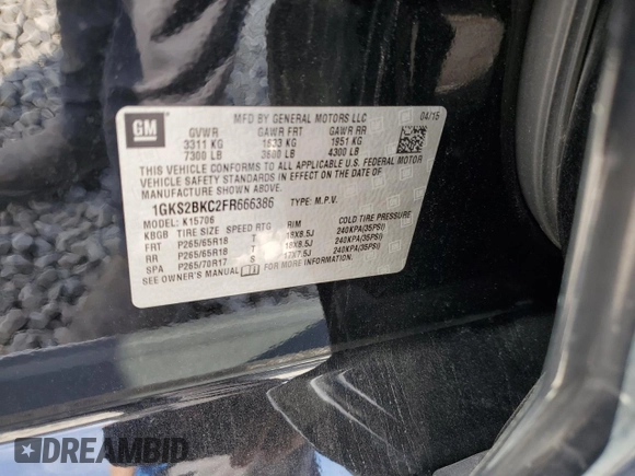 2015 GMC Yukon SLT with VIN 1GKS2BKC2FR666386, listed as a Copart auction lot 68471204 with 154,041 mi miles and Salvage Title. Bid and sale history available at carsss.com. Image 16.