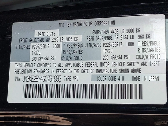 2016 Mazda CX-5 Sport with VIN JM3KE2BY4G0761933, listed as a IAAI auction lot 41709274 with 131,127 mi miles. Bid and sale history available at carsss.com. Image 9.