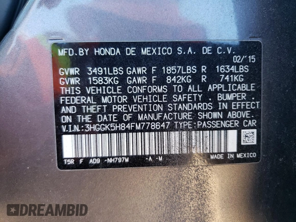 2015 Honda Fit EX-L with VIN 3HGGK5H84FM778647, listed as a Copart auction lot 48582815 with 140,449 mi miles and Salvage Title. Bid and sale history available at carsss.com. Image 12.
