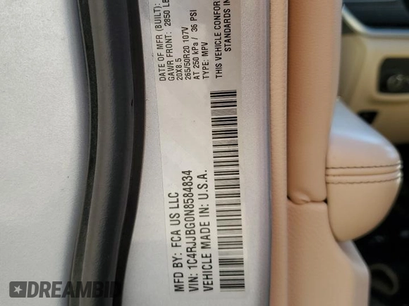 2022 Jeep Grand Cherokee Limited with VIN 1C4RJJBG0N8584834, listed as a Copart auction lot 80769504 with 43,209 mi miles and Salvage title. Bid and sale history available at DreamBid. Image 15.