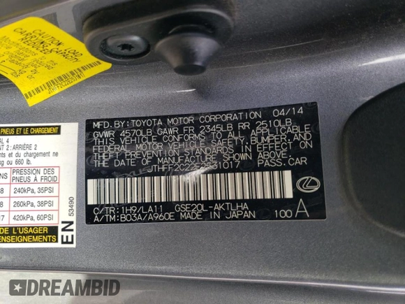 2014 Lexus IS 250 C z VIN JTHFF2C22E2531017, wystawiony jako Copart lot #44370555 z przebiegiem 118 514 mil mil oraz Szkoda całkowita • Salvage title. Historia ofert i sprzedaży dostępna na DreamBid. Obrazek 14.