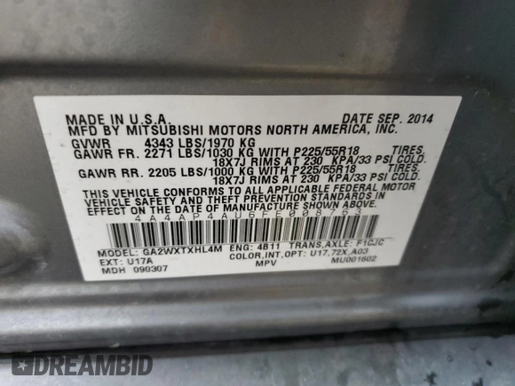 2015 Mitsubishi Outlander SE with VIN 4A4AP4AU6FE008763, listed as a Copart auction lot 58772365 with 130,749 mi miles and Salvage title. Bid and sale history available at DreamBid. Image 13.
