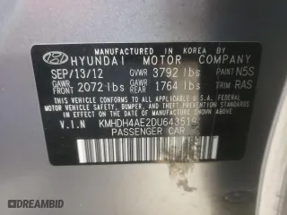 2013 Hyundai Elantra Limited with VIN KMHDH4AE2DU643519, listed as a Copart auction lot 85340834 with 206,363 mi miles and Salvage Title. Bid and sale history available at carsss.com. Image 12.