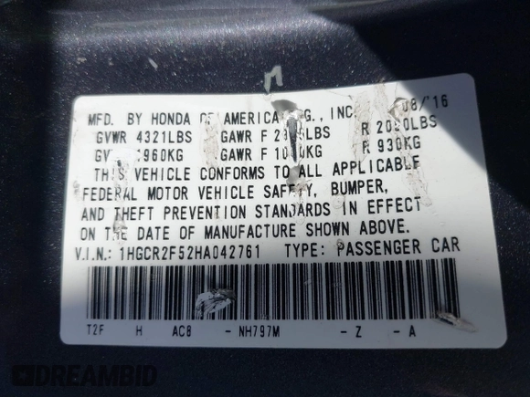 2017 Honda Accord Sport with VIN 1HGCR2F52HA042761, listed as a IAAI auction lot 42022822 with 130,638 mi miles and . Bid and sale history available at carsss.com. Image 9.