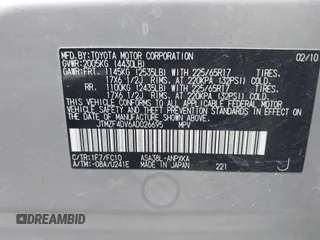 2010 Toyota RAV4 with VIN JTMZF4DV6AD026695, listed as a IAAI auction lot 42653724 with 161,364 mi miles and . Bid and sale history available at DreamBid. Image 9.