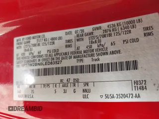 2020 Ford F-250 XL с VIN 1FT7W2BN0LED83527, выставлен на аукционе IAAI как лот 41773142 с пробегом 91 282 миль миль и . История ставок и продаж доступна на DreamBid. Изображение 9.