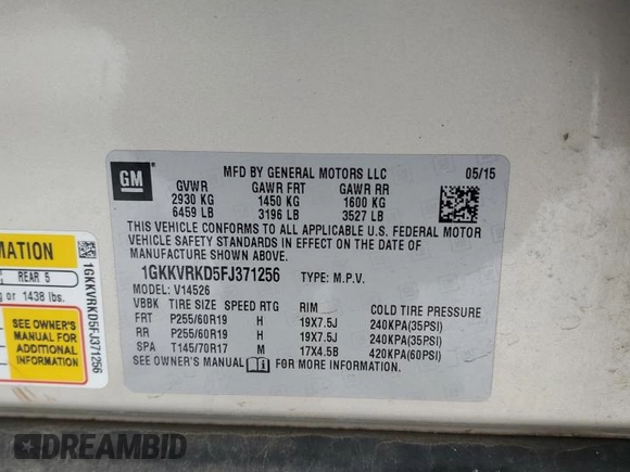 2015 GMC Acadia SLT with VIN 1GKKVRKD5FJ371256, listed as a Copart auction lot 45901325 with Not Provided miles and Salvage Title. Bid and sale history available at carsss.com. Image 13.