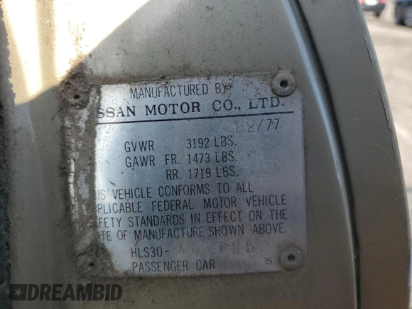 1978 Datsun 280ZX z VIN HLS30441025, wystawiony jako Copart lot #59399775 z przebiegiem Nie podano mil oraz Czysty tytuł • Clean title. Historia ofert i sprzedaży dostępna na DreamBid. Obrazek 12.