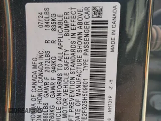 2025 Honda Civic Sport with VIN 2HGFE2F52SH509601, listed as a Copart auction lot 51988145 with 3,577 mi miles and Salvage title. Bid and sale history available at DreamBid. Image 13.