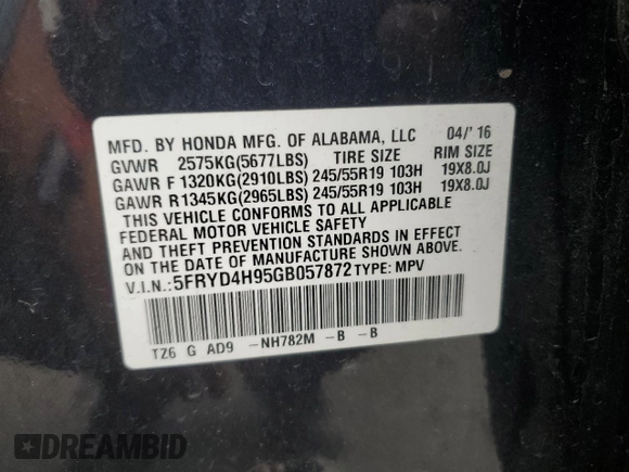 2016 Acura MDX Advance z VIN 5FRYD4H95GB057872, wystawiony jako Copart lot #56904245 z przebiegiem 107 160 mil mil oraz Szkoda całkowita • Salvage title. Historia ofert i sprzedaży dostępna na DreamBid. Obrazek 13.