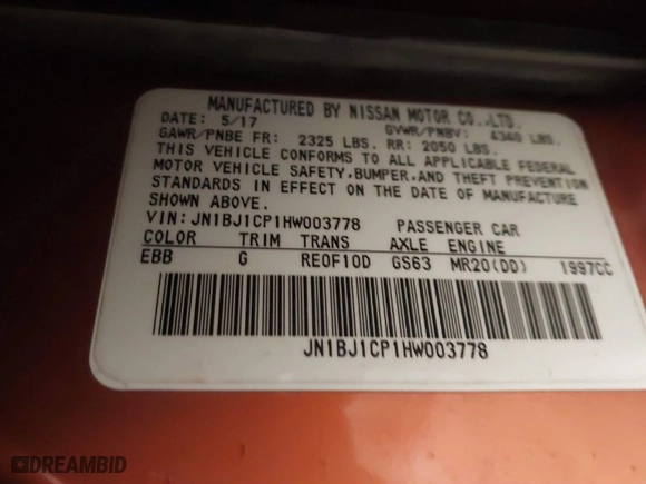 2017 Nissan Rogue Sport SV with VIN JN1BJ1CP1HW003778, listed as a IAAI auction lot 41601897 with 93,204 mi miles. Bid and sale history available at carsss.com. Image 9.