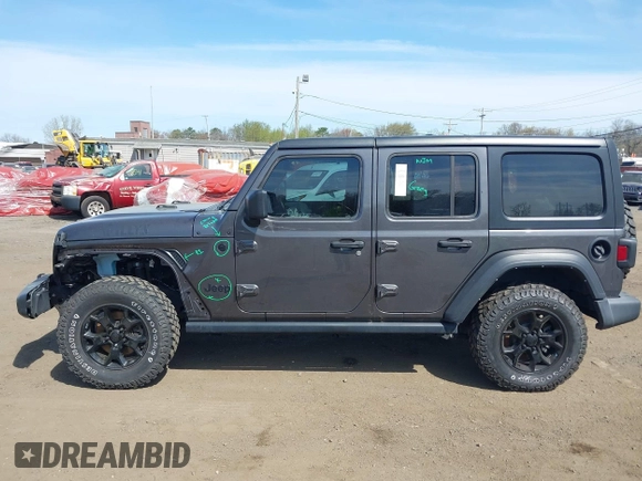 2021 Jeep Wrangler Unlimited Willys with VIN 1C4HJXDG1MW672507, listed as a IAAI auction lot 42084805 with 59,943 mi miles and . Bid and sale history available at DreamBid. Image 18.