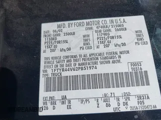 2002 Ford Ranger XL Fleet with VIN 1FTYR44V62PB51974, listed as a IAAI auction lot 42468031 with 174,903 mi miles and . Bid and sale history available at DreamBid. Image 9.