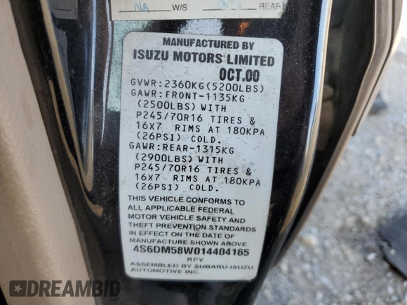 2001 Honda Passport LX z VIN 4S6DM58W014404165, wystawiony jako Copart lot #81636614 z przebiegiem 157 744 mil mil oraz Czysty tytuł • Clean title. Historia ofert i sprzedaży dostępna na DreamBid. Obrazek 13.