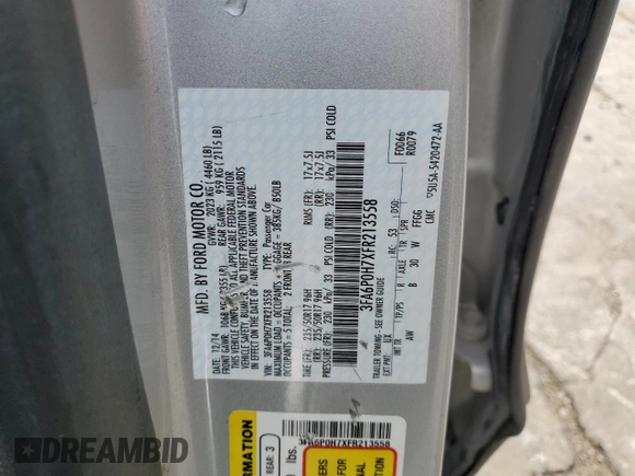 2015 Ford Fusion SE with VIN 3FA6P0H7XFR213558, listed as a Copart auction lot 60830085 with 102,098 mi miles and Salvage title. Bid and sale history available at DreamBid. Image 12.