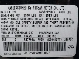2022 Infiniti Q50 Luxe z VIN JN1EV7BPXNM311027, wystawiony jako IAAI lot #41424742 z przebiegiem 40 054 mil mil oraz . Historia ofert i sprzedaży dostępna na DreamBid. Obrazek 9.