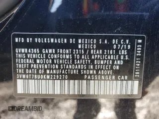 2019 Volkswagen Jetta GLI S z VIN 3VW6T7BU0KM229270, wystawiony jako Copart lot #50298575 z przebiegiem 63 608 mil mil oraz Szkoda całkowita • Salvage title. Historia ofert i sprzedaży dostępna na DreamBid. Obrazek 12.