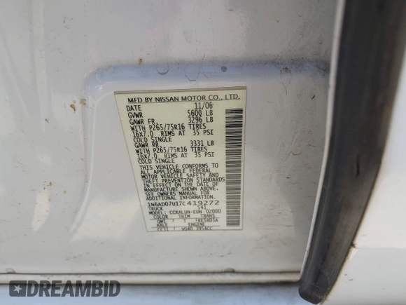 2007 Nissan Frontier Nismo with VIN 1N6AD07U17C419272, listed as a IAAI auction lot 42499523 with 187,335 mi miles and . Bid and sale history available at DreamBid. Image 9.