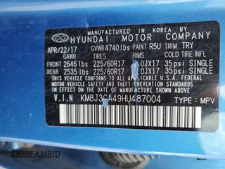 2017 Hyundai Tucson SE with VIN KM8J3CA49HU487004, listed as a Copart auction lot 48341335 with 142,744 mi miles and Salvage Title. Bid and sale history available at carsss.com. Image 16.