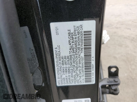 2021 Acura TLX w/A-Spec Package with VIN 19UUB5F56MA015227, listed as a Copart auction lot 58589905 with Not provided miles and Salvage title. Bid and sale history available at DreamBid. Image 13.