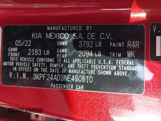 2022 Kia Forte LXS z VIN 3KPF24AD3NE490610, wystawiony jako IAAI lot #41710588 z przebiegiem 47 183 mil mil oraz . Historia ofert i sprzedaży dostępna na DreamBid. Obrazek 9.