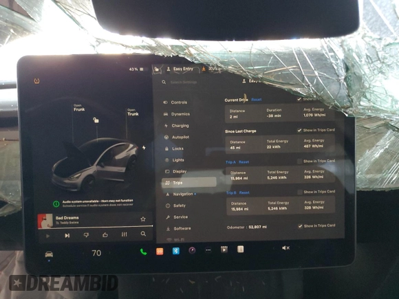 2022 Tesla Model 3 Long Range with VIN 5YJ3E1EB1NF316644, listed as a Copart auction lot 52256045 with 52,807 mi miles and Clean Title. Bid and sale history available at DreamBid. Image 9.