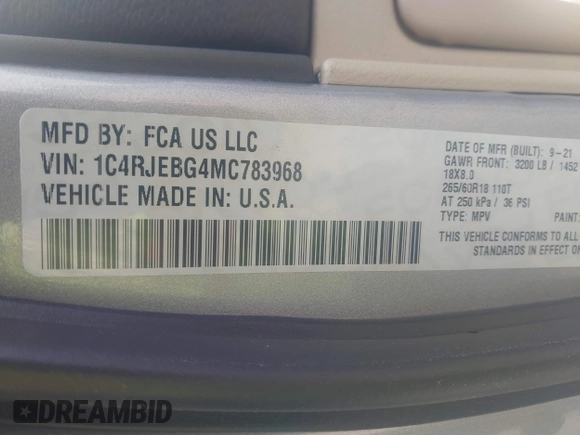 2021 Jeep Grand Cherokee 80th Anniversary с VIN 1C4RJEBG4MC783968, выставлен на аукционе IAAI как лот 42317612 с пробегом 87 675 миль миль и . История ставок и продаж доступна на DreamBid. Изображение 9.