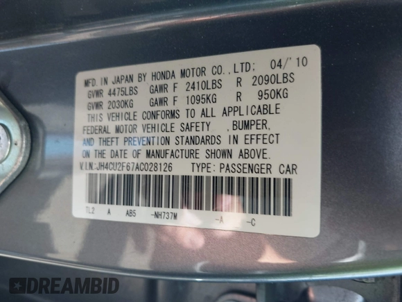 2010 Acura TSX with VIN JH4CU2F67AC028126, listed as a IAAI auction lot 42636393 with 148,798 mi miles and . Bid and sale history available at DreamBid. Image 9.